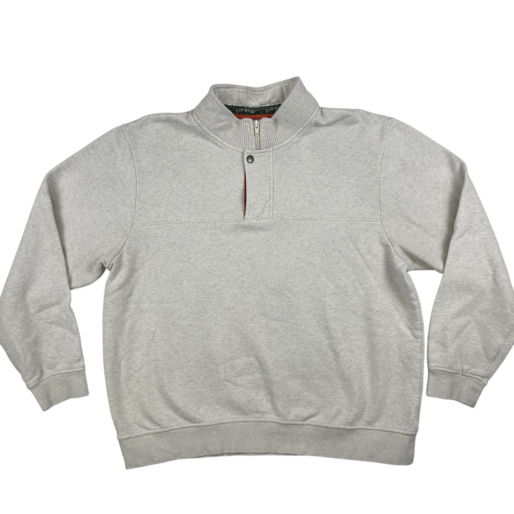 Orvis Sweatshirt Mens XL 1/4 Zip Pullover Mock Neck Gray Fleece Lined Casual